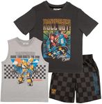 Transformers Boys 3 Piece Short Set Short Sleeve Shirt Tank Top and Shorts Set 3 Pack Bundle for Kids and Toddlers Boys Clothes (Black and Grey Size 5/6)