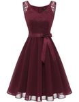 Dressystar Cocktail Dress for Women Short Floral Lace Bridesmaid A-line Wedding Guest Formal Prom Dress Burgundy L