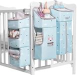 SUNVENO 3-in-1 Detachable Changing Table Diaper Organizer, Crib Hanging Diaper Organizer for Baby Essentials Storage, Blue