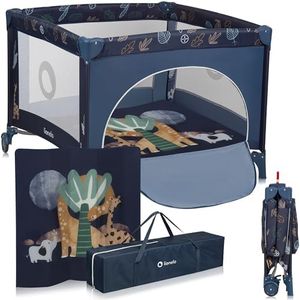 LIONELO BONNIE Parc Bébé jusqu'à 15 kg, de la Naissance à 36 mois, Accès Latéral Zippé, Filets Latéraux Aérés, Pliage Rapide, Roues Freinées, Sac de Transport (Blue)