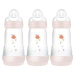 MAM Easy Start Self Sterilising Anti-Colic Bottle Pack of 3 (3 x 260 ml), MAM Baby Bottles with Medium Flow Teats Size 2, Newborn Essentials, Seashell (Designs May Vary)