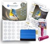 WindowAlert Modern Dots Large Starter Pack - Bird Strike Prevention Decals (12 Envelopes) with UV Tester Flashlight & Application Squeegee - Made in USA