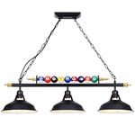 Mcacggo 3-Light Billiard Pool Table Lights, for 7'-8' Table with Black Matte Metal Shades and Billiard Ball Decor, for Billiards Room, Snooker Table, Kitchen Island