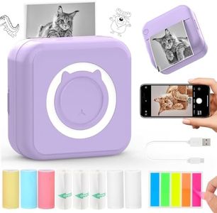 QYCHHJ Mini Sticker Printer for iPhone/Android/Tablet, Bluetooth Mini Pocket Printer Portable with 8 Rolls Thermal Paper, Inkless Thermal Printer for Study Notes Journal Memo Photo Picture, Purple