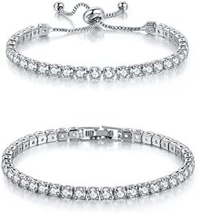 CiNily Adjustable Tennis Cubic Zirconia Bracelet for Women Teen Girls 14K Gold Plated Hypoallergenic Slider Bracelet Jewelry Gift, 7 inches, Stone, Cubic Zirconia