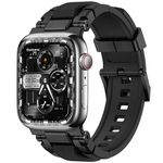 amBand Rugged Bands Compatible with Apple Watch Ultra 2/1 49mm, M1 Sport Series Durable Strap with Stainless Steel Metal Connector for iWatch 10/9/8/7/SE2/SE/6/5/4 46mm/45mm/44mm/42mm Men Black/Black