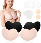 Awant Strapless Sticky Bra Invisible Push up Sticky Boobs Stick on Bras Adhesive Bra Backless Bra for Backless Dress for Women with Nipple Covers 2 Pairs (Cup Band B,Beige and Black)