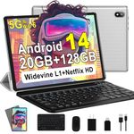 Android 14 Tablet 10.1 inch Tablets, 128GB+20GB/1TB Expandable, WiFi 6, Octa-Core, Bluetooth 5.0, Dual 5MP+8MP Camera, Support Widevine L1, 2024 Newest Tablet with Keyboard Mouse - Silver
