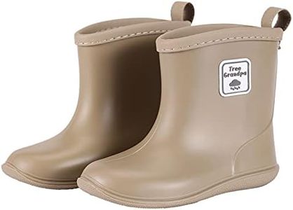 Tree Grandpa Toddler Rain Boots for Boys Girls Kids Rain Shoes,Lightweight and Waterproof Baby rain boots with Easy on, Camel, 5 Toddler