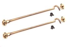 Infinity Decor Pack of 2 12" 300mm Brass Cabin Hook & Eye Weatherproof Silent Door Swivel/Catch/Latch/Lock for Window, Garden, Garage, Gate in Antique Finish for Internal & External use