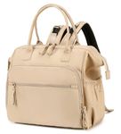 LORADI Convertible Diaper Bag Tote, Water-Resistant Diaper Backpack with Anti-theft Pockets and Stroller Clips (Beige)