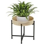 Bamworld Round Plant Stand Rattan Plant Shelf Plant Table Handwoven Rope End Table Coffee Table for for Small Spaces Elegant Flower Holder for Patio Balcony