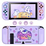 DLseego Doughnut Bunny Switch Protective Case Dockable Soft Silicone Shell Shockproof Scratch Resistant Cover Joy Con Skin with 4PCS Cat Claw Thumb Grips Caps - Rabbit Purple