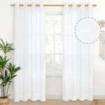 YoungsTex Natural Linen Curtains 90 Inches Long for Living Room, White Window Curtains 2 Panels with Grommet Light Filtering Privacy Linen Textured Semi Sheer Drapes for Bedroom, 52x90 Inch