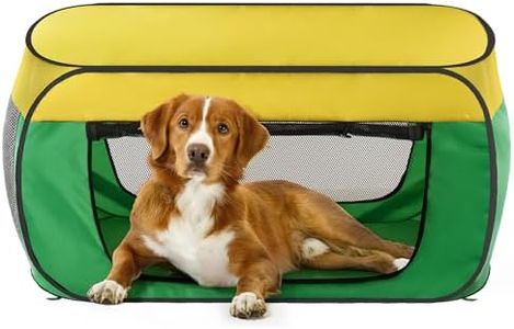 BUMUBI Portable Soft Dog Crate Pop Up Collapsible Dog Cat Kennel Travel Dog Enclosure Indoor Outdoor Large Dog Bed Foldable Crate for Pets（Green and Yellow-Medium）