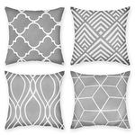 JuneJour Set of 4 Grey Cushion Covers Outdoor Furniture Decorative Linen Square Single-Sided Printing Pillow Cover for Home Office Sofa Couch Car Garden 45 x 45cm