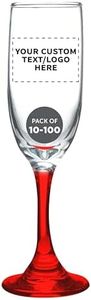 DISCOUNT PROMOS Custom Premiere Champagne Flutes 6.25 oz. Set of 10/50/100, Personalized Bulk Pack - Elegant Drinkware for Weddings, Events, & Promotional Gifts - Red