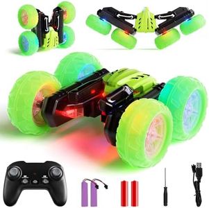 28°C RC Cars Stunt Cars, Remote Control Car for Boys Girls, Drift High Speed RC Cars, 360° Flips Double-Side RC Monster Truck with Headlight Wheel Light, Toys Gift for Kids on Christmas (Green)