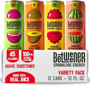 Betweener Sparkling Energy, Sparkling Water w/Real Juice & 100mg Caffeine, Light & Refreshing, L-Theanine for Focus, Vitamins B+C - Low Sugar - 45 Cals - Variety Pack (12 Pack)