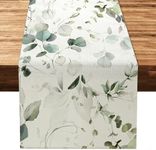 LOMOHOO Table Runners Summer Green Eucalyptus Leaves Table Runner 13x72 Inches Burlap Table Runner for Dining Table Decor Home Wedding Party Decorations(32x183cm)