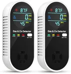 Natural Gas Leak Detector and Carbon Monoxide Detectors - 4 in 1 Natural, Propane, Co & Gas Leak Detector - Carbon Monoxide Detectors Plug in - Temperature & Humidity Detectors for Home, RV (2 Packs)