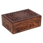 Ajuny Handmade Wooden Jewelry Box for Women - Floral Pattern Hand Carved, Solid Multipurpose Keepsake Storage Travel Organizer | Vintage Decorative Chest Trinket Holder Gift 7x5 Inch