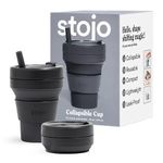 Stojo Collapsible Coffee Cup | Reusable to Go Pocket Size Travel Cup with Straw – Carbon Gray, 16oz