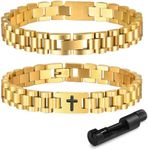 VNOX Gold Cross Bracelets for Men, Cool Mens Stainless Steel Metal Chain Link Jesus Christian Bracelet for Men, Religous Faith Jewelry Baptism Easter Confirmation Christmas Gifts Ideas for Men Women Teen,Adjustable