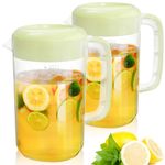 Jucoan 2 Pack 1 Gallon Large Plastic Straining Pitcher, Clear Ice Tea Drink Pitcher Water Carafe Jug Beverage Pitcher with Green Strainer Cover, Handles, Measurements, Perfect for Lemonade