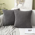 MIULEE Set of 2 Decorative Corduroy Grey Cushion Covers 18x18 Inches, 45cm x 45cm Striped Solid Square Throw Pillow Cases for Sofa Couch Home Bedroom Grey