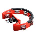 Drum Set Tambourine with Mounting Eye Bolt,Hi Hat tambourine (8 double rows of jingles, Red)