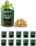 Delxo 10Pack 10 Gallon Potato Grow Bags,Grow Bags for Vegetable with Window, Double Layer Premium Breathable Nonwoven Cloth for Potato/Plant Container/Aeration Fabric Pots with Handles in Green