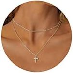 DEARMAY Sterling Silver Cross Necklaces for Women Dainty Layered Silver Cross Necklace Small Pendant Choker Necklaces