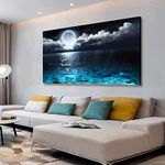 Canvas Wall Art Ocean Picture Prints Art Seascape Themed Pictures Home Decor Moon Sea Wave Paintings for Living Room Bedroom Kitchen Wall Decoration Natural Landscape Wooden Frames Artwork Hanging Easy