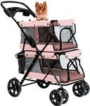 WINGOFFLY® Double-Deck 4 Wheels Pet Dogs Cats Stroller with Cup Holder(Pink)