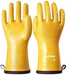 LANON Heat Resistant Liquid Silicone Gloves, Oven Gloves with Fingers, Food Contact Grade, Waterproof, Yellow, Size 9