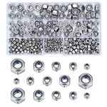 230 Pcs A2-70 Nylon Lock Nuts Assortment Kit, Stainless Steel Nylock Nuts Assorted, M3 M4 M5 M6 M8 Screw Locknut Insert Hex Locking Nuts Set with Plastic Box