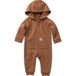 Carhartt Baby Boys' Long-Sleeve Hooded Zip-up Footless Jumpsuit One-Piece Hoodie Coverall, Brown, 9 Months