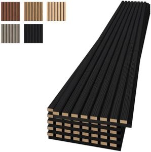 TONOR Wood Slat Panels, 6 Pack 9mm+9mm Thickened Series, Acoustic Wall Panels for Wall Decor, 96" x 12.6" (50.4sq. ft.), Acoustic Panels for Noise Cancelling, Living Room, Bedroom, Office, Black