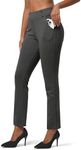 Willit Women's Yoga Dress Pants Stretch Business Work Casual Pants High Waisted Cropped Office Pants 27" Charcoal Dark Grey L