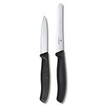 Victorinox Swiss Made Stainless Steel Kitchen Knife Set (2 Pcs) Straight Edge 8 cm and Wavy Edge 11cm Knives, Black, Kitchen Tools and Items | CB.6.7603.33