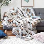 Luxlovery Aztec Throw Blankets Beige Tribal Boheiman Throws Ethnic Woven Boho Geometric White and Khaki for Couch, Bed, Oversized Chair Sofa Cover with Tassels(63"x86")