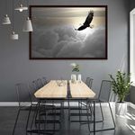 ArtzFolio Bald Eagle Flying Above The Clouds Canvas Painting Dark Brown Synthetic Frame 23.1inch x 16inch (58.8cms x 40.6cms)