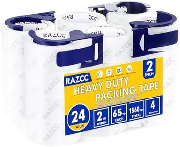 RAZCC Clear Packing Tape, 24 Rolls Heavy Duty Packaging Tape with Dispensers for Packing Shipping Moving and Sealing, Thicker Packing Tape-2" x 65 Yards Per Roll, 1560 Total Yards