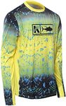 KOOFIN GEAR Performance Fishing Shirt Vented Long Sleeve Sunblock Shirt with Mesh, Camo Yellow, Medium