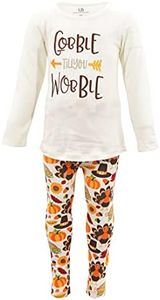 Unique Baby Girls 2 Piece Gobble Wobble Thanksgiving Legging Set (7Y, White)