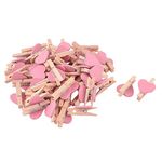 uxcell Card Photo Paper Love Heart Crafts Spring Pegs Mini Wooden Plastic Art Suppllies Multi-Purpose Clip 50pcs Pink