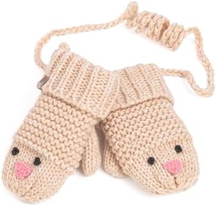 Knit Baby Chick Mittens with Cord, Fleece-Lined & Warm- Kids Size 1-3 Years Old, Natural Taupe