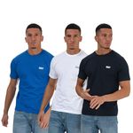 DKNY Mens 3 Pack T-Shirt 100% Cotton Designer Loungewear Short Sleeve Top in blue/white/navy