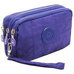 Btoon 3 Layer Zipper Nylon Wallets for Women Wristlet Bag Purse Waterproof Cell Phone Pouch Handbag (Blue)